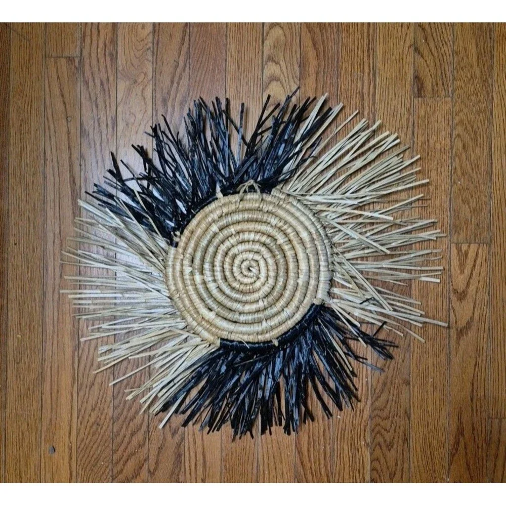 Boho Gallery Wall Black and Tan Fringed Wall Basket Statement Handmade